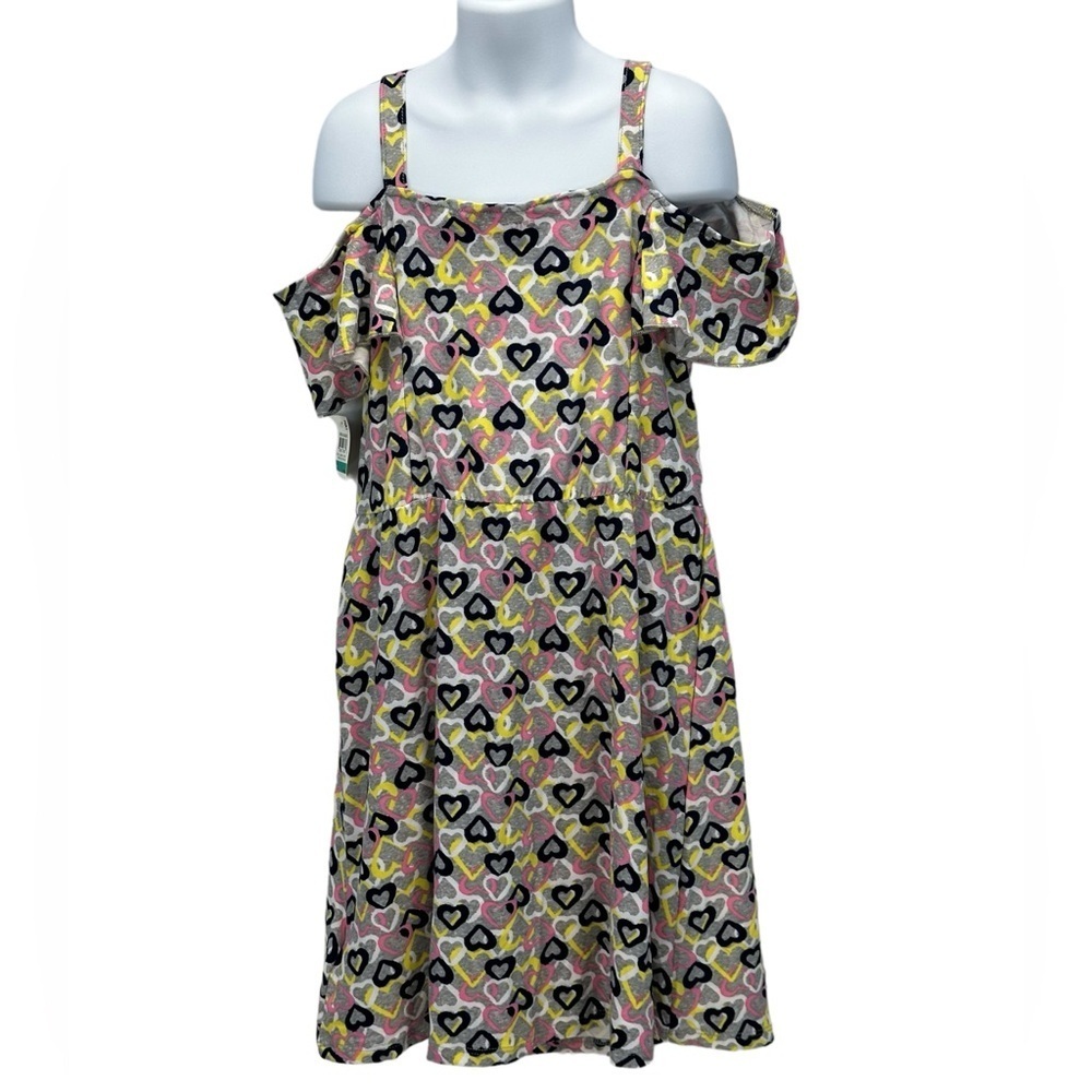 Epic Threads Girls Drop Shoulder Heart Print Dress - Grey Pink White Yellow- Lrg